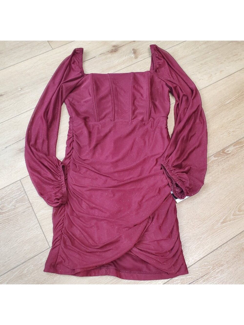 Mini Bodycon Party Dress Sz Large Sheer Sparkle Sexy Holiday NYE Cocktail Prom